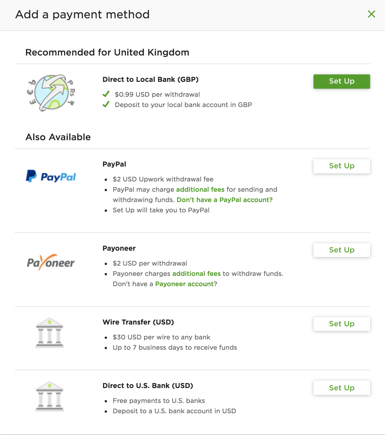 Upwork Payout Options  