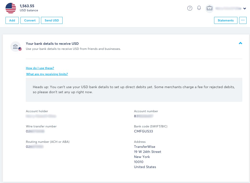 Transferwise USD Bank Details 