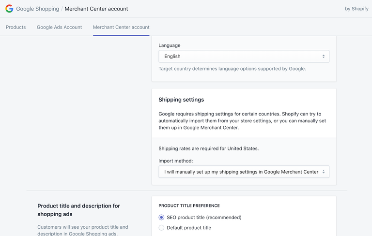 Shopify Google Shopping Shipping Settings